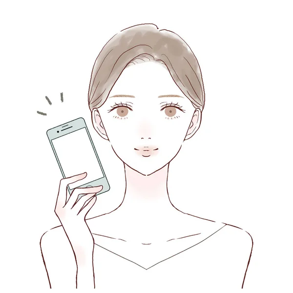 Ung Kvinna Som Håller Smartphone Ena Handen — Stock vektor
