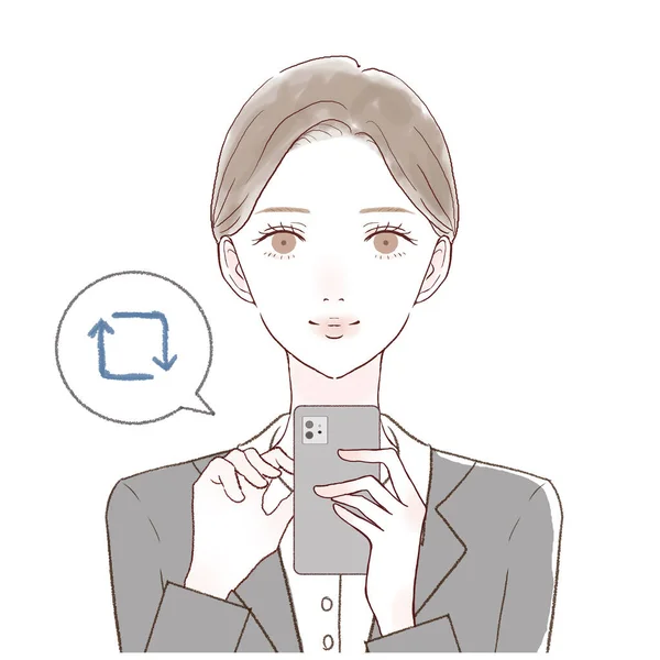 Woman Who Wears Suit Retuit Smartphone — Image vectorielle