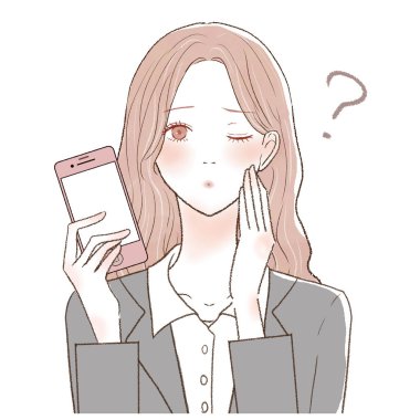 Akıllı telefonuyla soru soran takım elbiseli bir kadın.. ...