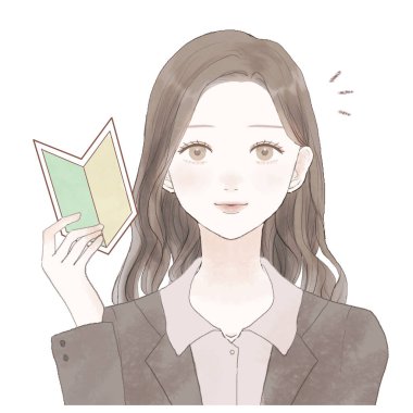 Acemi damgası olan takım elbiseli bir kadın..