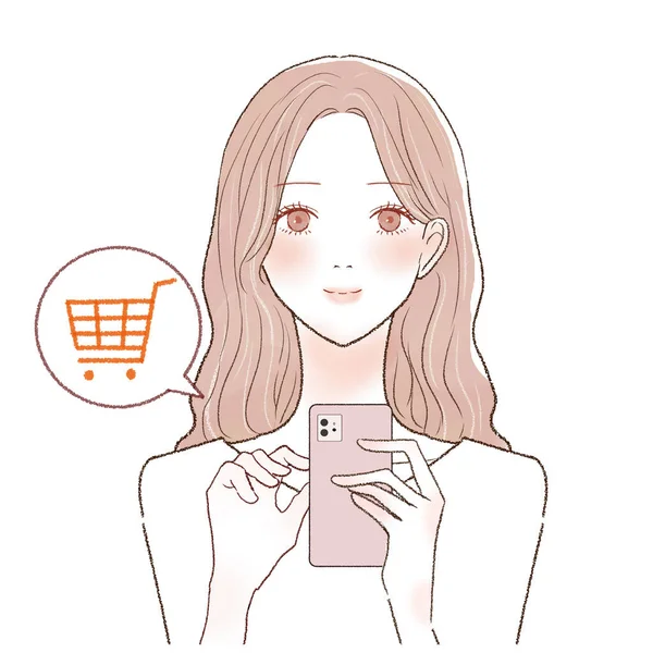 Est Une Femme Qui Fait Shopping Ligne Avec Smartphone — Image vectorielle