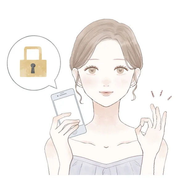 Est Une Femme Avec Smartphone Avec Des Mesures Sécurité — Image vectorielle