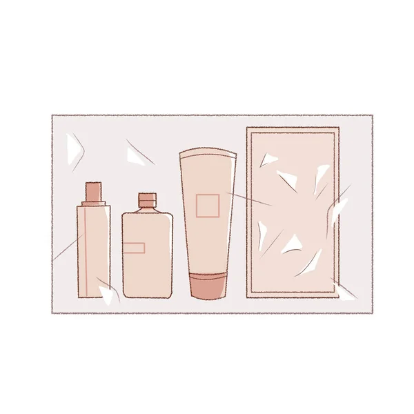 Pack Try Type Cosmetic Sets Cute Simple Art Style White —  Vetores de Stock