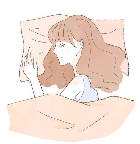 Una Mujer Durmiendo Bien Sobre Fondo Blanco — Vector de stock