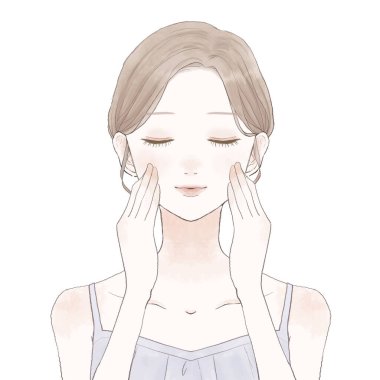 Yüz masajı yapan kadın. Beyaz bir arkaplanda.