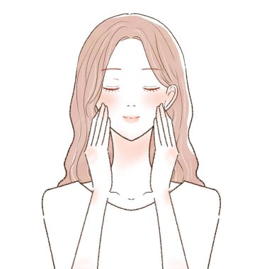 Yüz masajı yapan kadın. Beyaz bir arkaplanda.