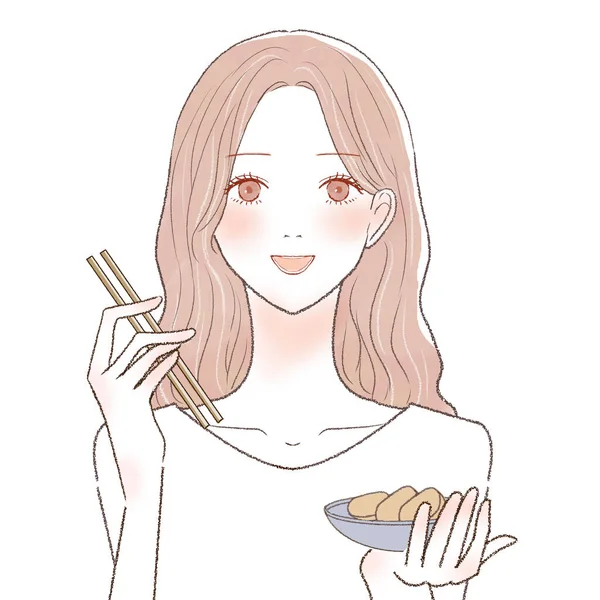 漬物を食べる女 白地に — ストックベクタ