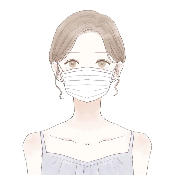 Γυναίκα Που Φοράει Υφασμένη Μάσκα Λευκό Φόντο — Διανυσματικό Αρχείο