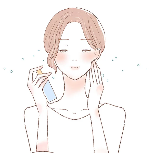 Frau Mit Feuchtigkeitscreme Gesicht Übergossen Auf Weißem Hintergrund — Stockvektor