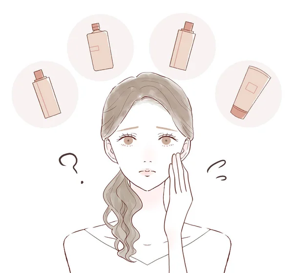 Eine Frau Die Sich Fragt Welchen Kosmetikhersteller Sie Wählen Soll — Stockvektor