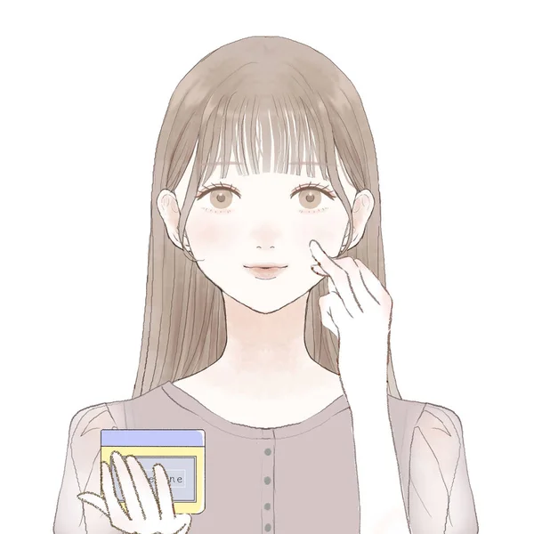Woman Who Moisturizes Applying Vaseline Her Face White Background — Stock Vector