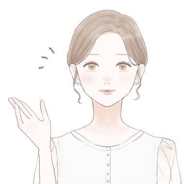 Woman who is guided. On a white background.