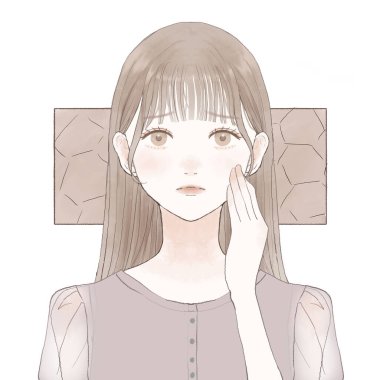 A woman suffering from dry skin. On a white background.