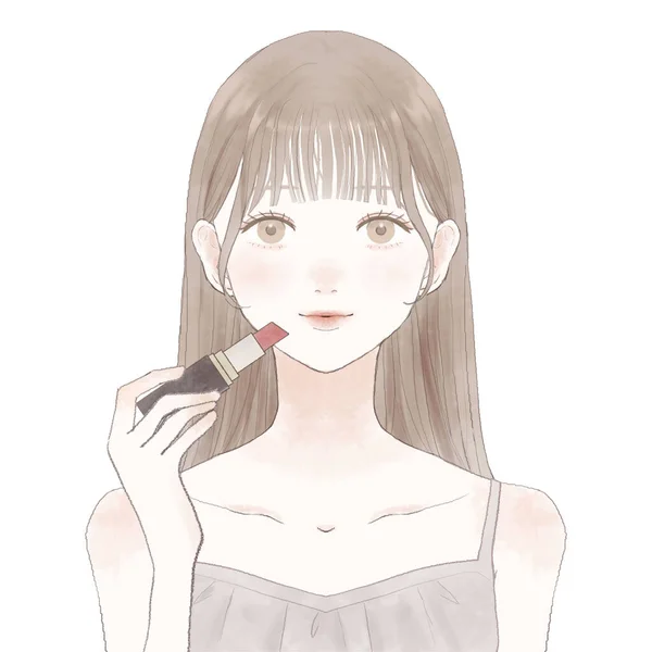 Femme Appliquant Rouge Lèvres Sur Fond Blanc — Image vectorielle