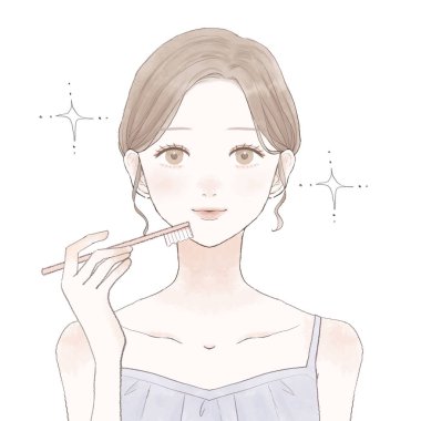 Dişlerini fırçalayan kadın. Beyaz bir arkaplanda.