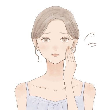 Güneş yanığı olan bir kadın. Beyaz bir arkaplanda.