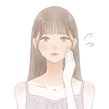 Güneş yanığı olan bir kadın. Beyaz bir arkaplanda.