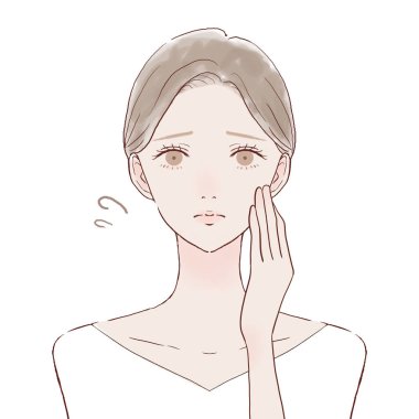 Güneş yanığı olan bir kadın. Beyaz bir arkaplanda.