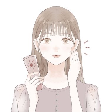 Güneş kremi süren bir kadın. Beyaz bir arkaplanda.