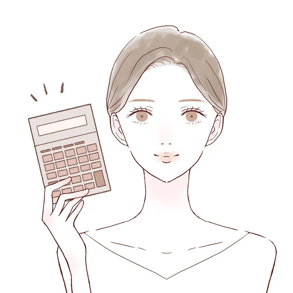 Femme Avec Calculatrice Sur Fond Blanc — Image vectorielle