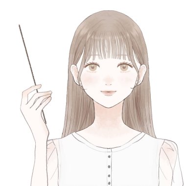 Elinde talimat çubuğu olan bir kadın açıklama yapıyor. Beyaz bir arkaplanda.