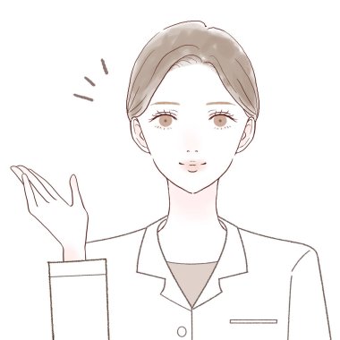 Rehberlik eden bir kadın doktor. Beyaz bir arkaplanda.