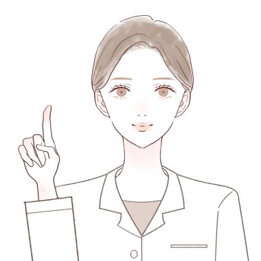 Kadın bir doktor parmağını göstererek durumu açıklıyor. Beyaz bir arkaplanda.