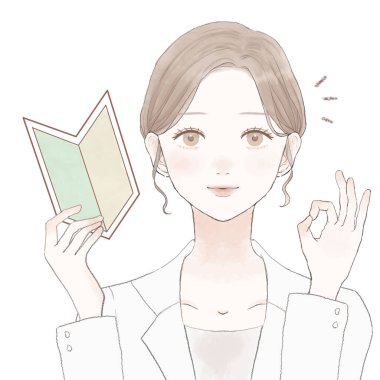 Acemi işaretli kadın doktor, tamam işareti. Beyaz bir arkaplanda.