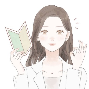 Acemi işaretli kadın doktor, tamam işareti. Beyaz bir arkaplanda.