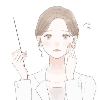 Talimat çubuğu olan kadın doktor. Beyaz bir arkaplanda sorunlu bir ifade.