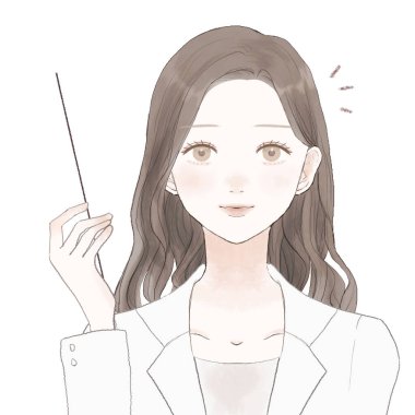 Kadın bir doktor elinde bir talimat çubuğu tutuyor ve açıklıyor. Beyaz bir arkaplanda.