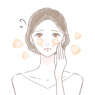 Yağlı deriden muzdarip orta yaşlı bir kadın. Beyaz bir arkaplanda.