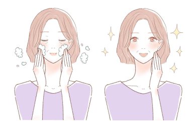 Orta yaşlı bir kadın temizlik ve temizlik yapıyor. Önce ve sonra. Beyaz bir arkaplanda.