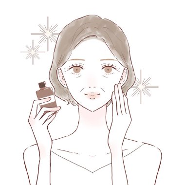 Ek malzemesi olan orta yaşlı bir kadın. Beyaz bir arkaplanda.