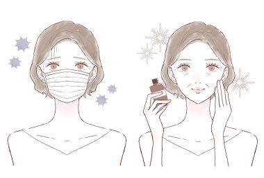 Ek malzemesi olan orta yaşlı bir kadın. Önce ve sonra. Beyaz bir arkaplanda.