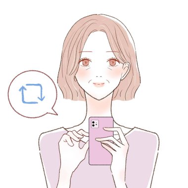 Akıllı telefonuyla tepki veren orta yaşlı bir kadın. Beyaz bir arkaplanda.