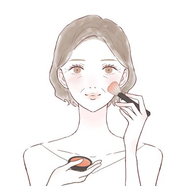 Yüzü kızaran orta yaşlı bir kadın. Beyaz bir arkaplanda.