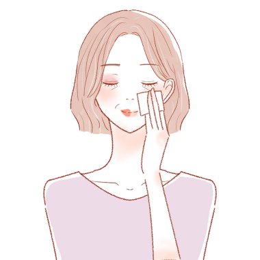 Makyajlı orta yaşlı bir kadın. Beyaz bir arkaplanda.