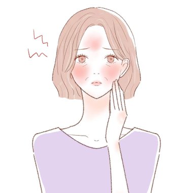 Orta yaşlı kadın yüz iltihabından muzdarip. Beyaz bir arkaplanda.