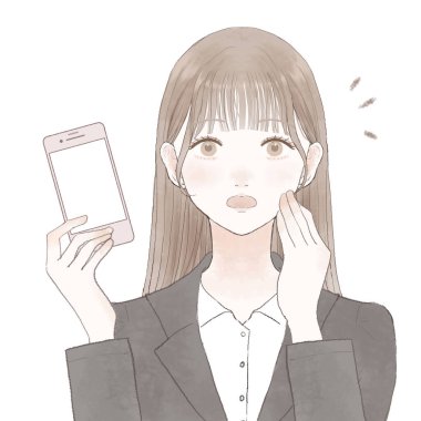 Akıllı telefonuyla şaşıran takım elbiseli bir kadın. Beyaz bir arkaplanda.