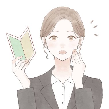 Takım elbiseli kadın acemi damgasına şaşırdı. Beyaz bir arkaplanda.