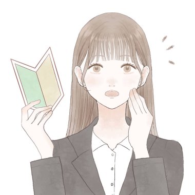 Takım elbiseli kadın acemi damgasına şaşırdı. Beyaz bir arkaplanda.