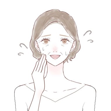 Orta yaşlı bir kadın hoş bir kahkahayla zonkluyor. Beyaz bir arkaplanda.