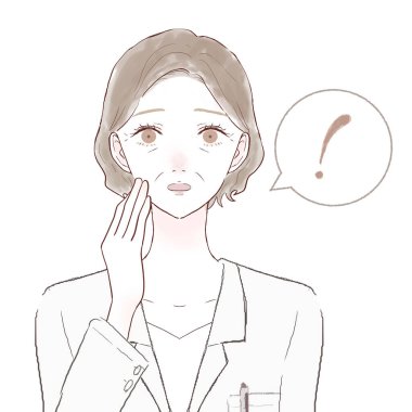 Şaşırmış laboratuvar önlüğü giymiş orta yaşlı bir kadın. Beyaz bir arkaplanda.