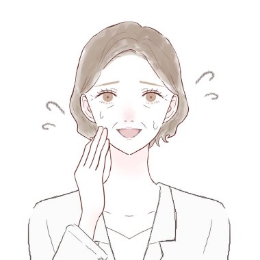 Laboratuvar önlüklü orta yaşlı bir kadın kahkahalarla gülüyor. Beyaz bir arkaplanda.