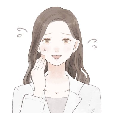 Laboratuvar önlüklü kadın gülüyor. Beyaz bir arkaplanda.