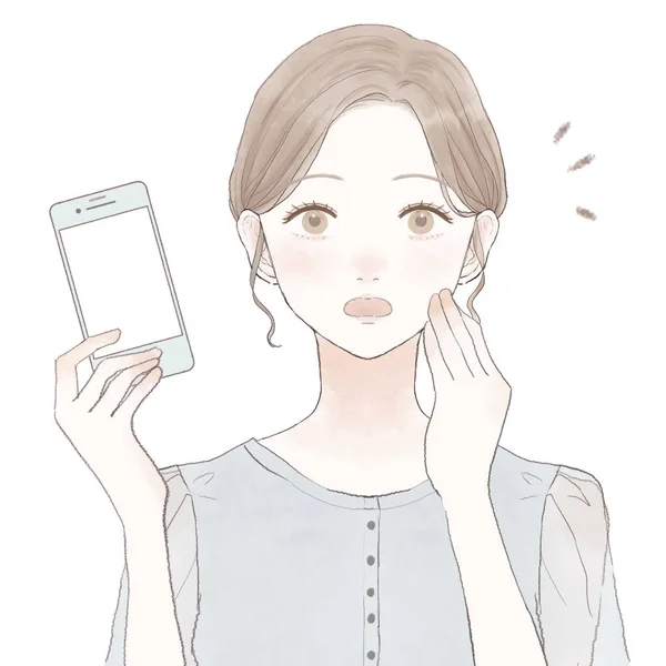 スマートフォンを持っていることに驚いている女性 白地に — ストックベクタ