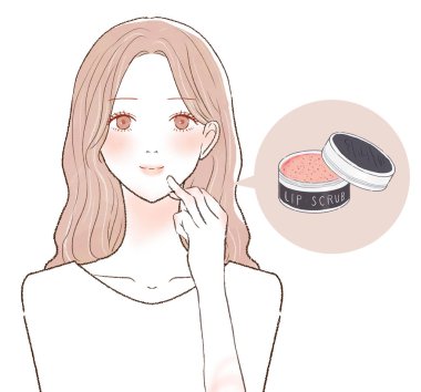 Dudaklarını ovalayan bir kadın. Beyaz bir arkaplanda.