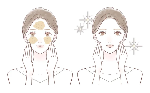 Vorher Und Nachher Für Frauen Die Die Poren Mit Schrubben — Stockvektor