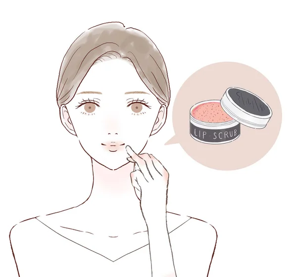 Mulher Cuidando Lábios Com Esfoliação Labial Fundo Branco —  Vetores de Stock